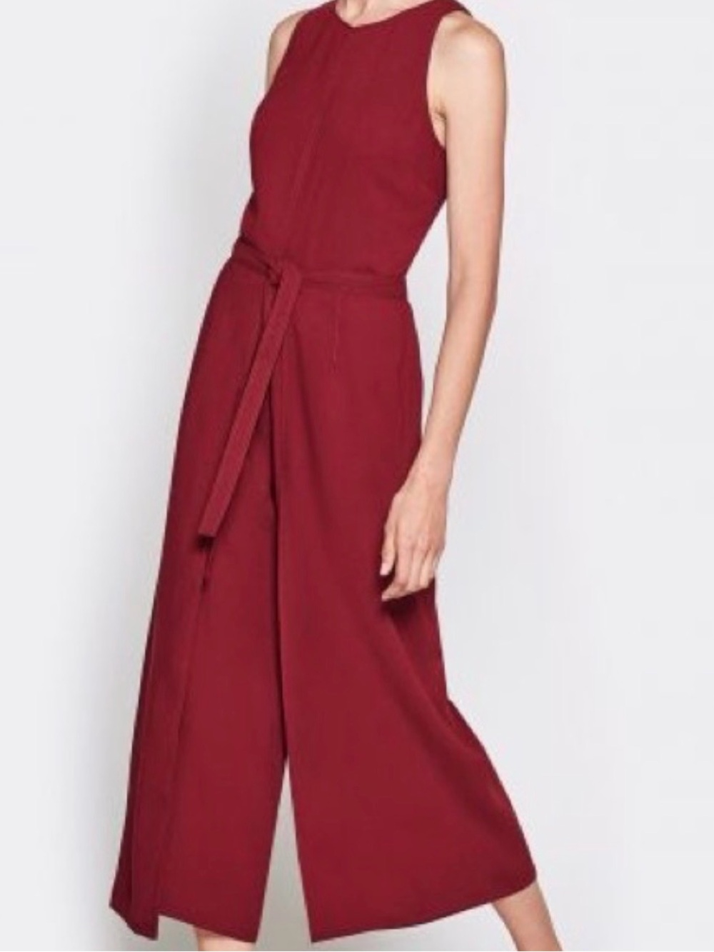 Joie Sleeveless Burgundy Wide-Leg Jumpsuit with Waist Tie